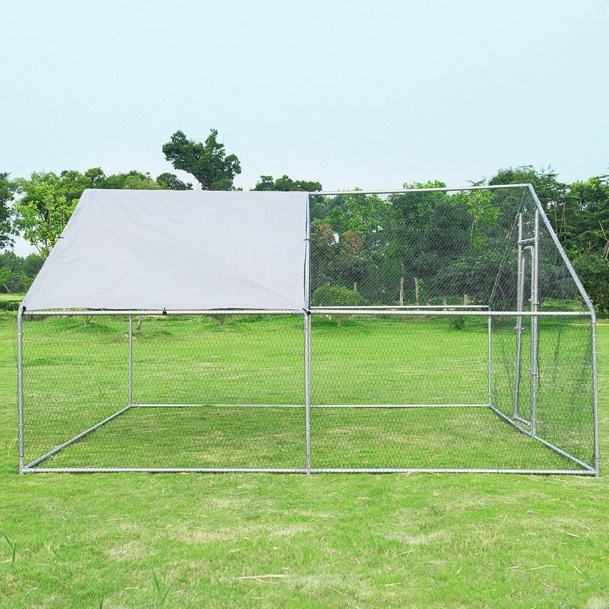Giantex Large Metal Chicken Coop Walk-in Chicken Coops Run House Shade Cage with Waterproof and Anti-Ultraviolet Cover