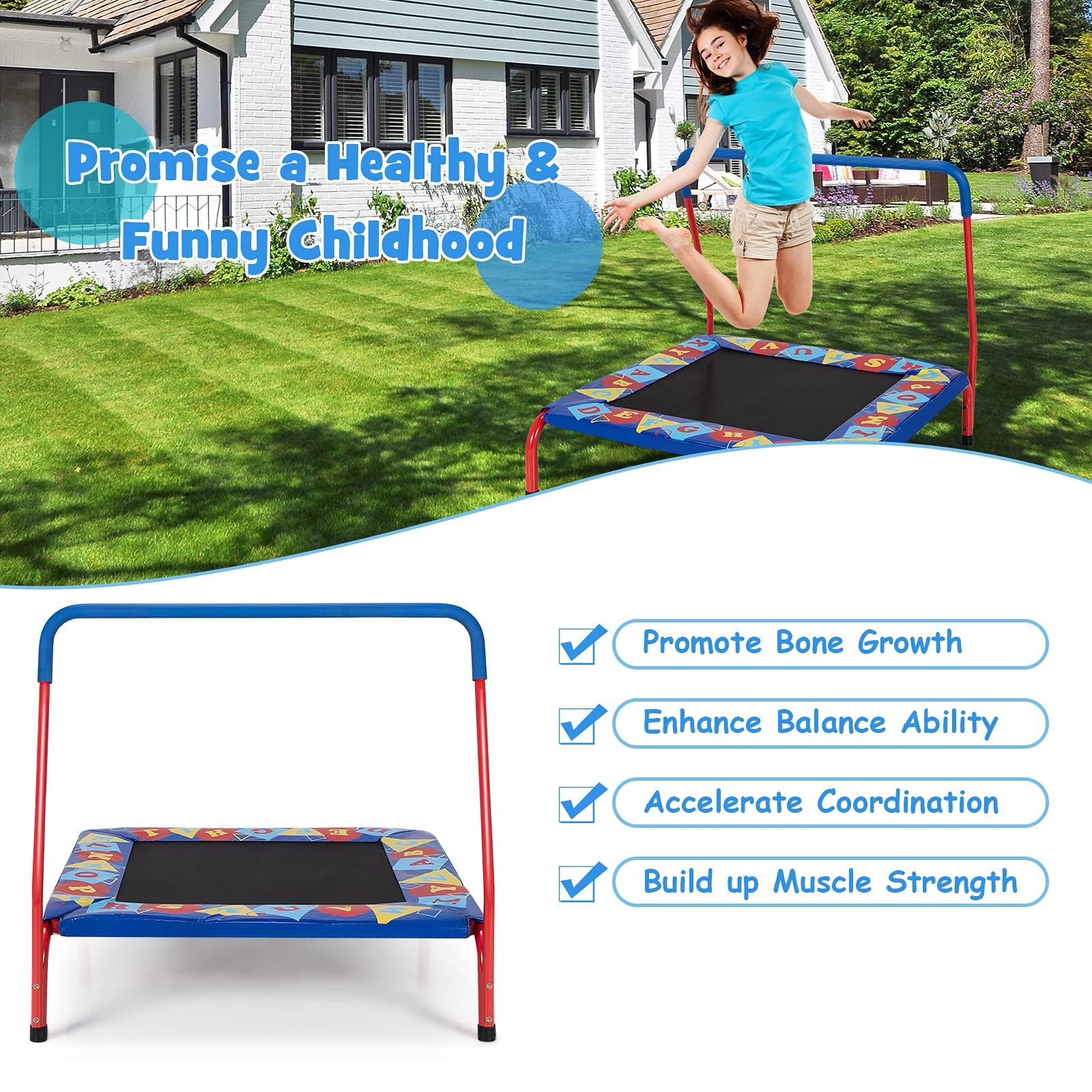 ASTM Approved Square Workout Rebounder Trampoline with Safety Padded Cover
