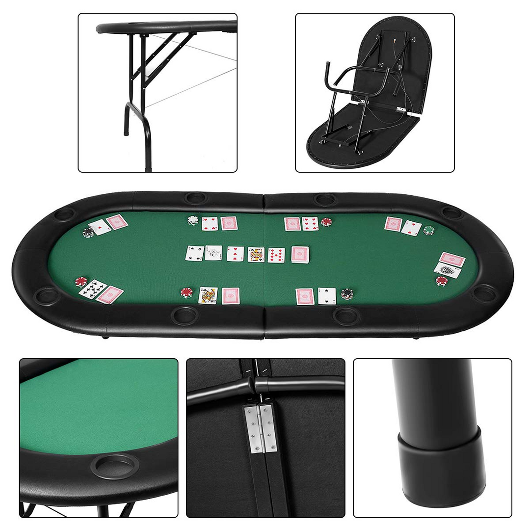 Giantex Foldable Play Poker Table w/Cup Holder, for Texas Casino Leisure Game Room,