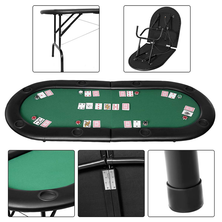 Giantex Foldable Play Poker Table w/Cup Holder, for Texas Casino Leisure Game Room,