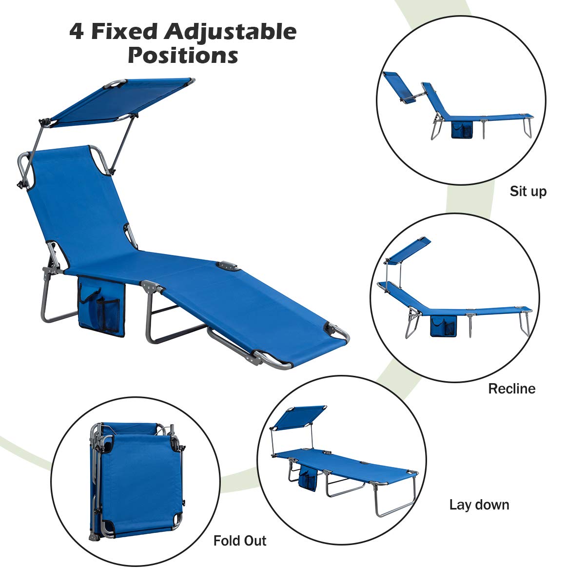 Giantex Lounge Chaise Chair Position and Shade Adjustable W/Canopy and Storage Pocket