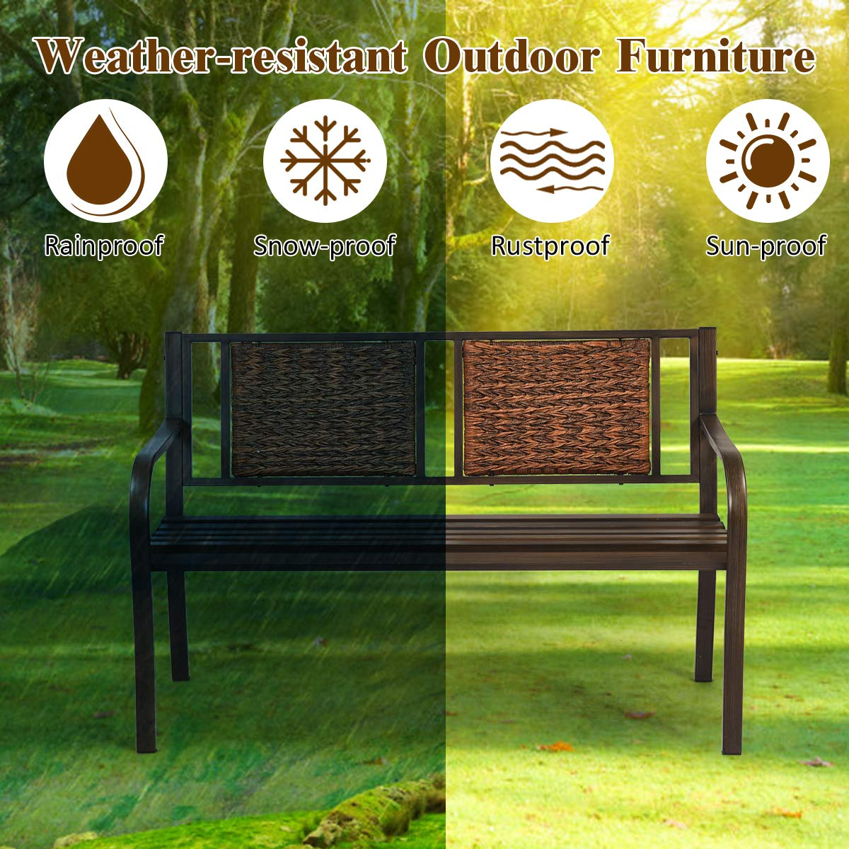 Giantex Patio Garden Bench Heavy-Duty Ergonomic Loveseat W/Powder Coated Steel Frame