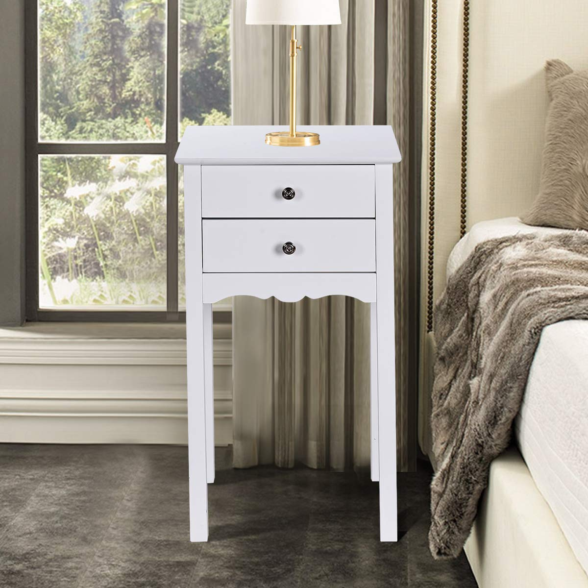 Giantex End Table w/ 2 Drawers Side Table Nightstand Multi-Purpose Accent Table Living Room Bedroom Home Furniture