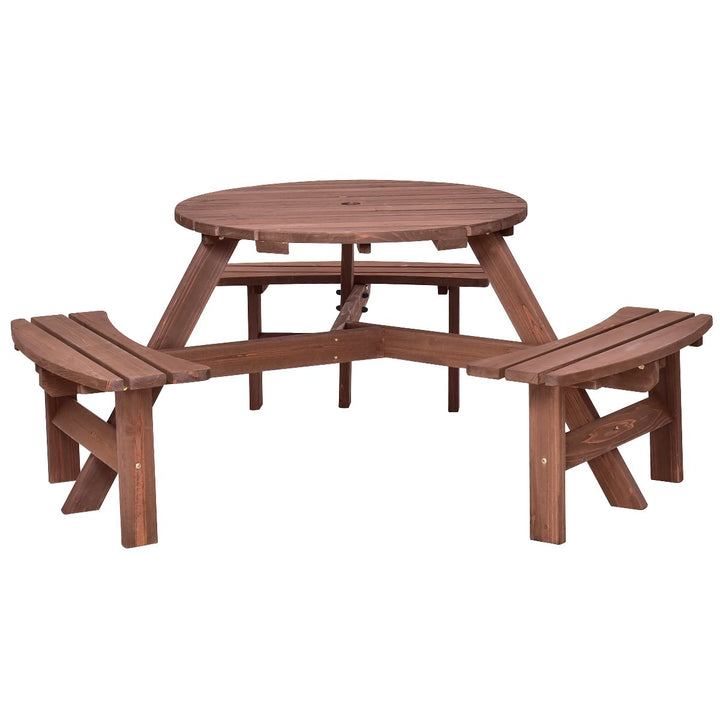 Giantex 6 Person Wooden Picnic Table Set with Wood Bench, Dark Brown