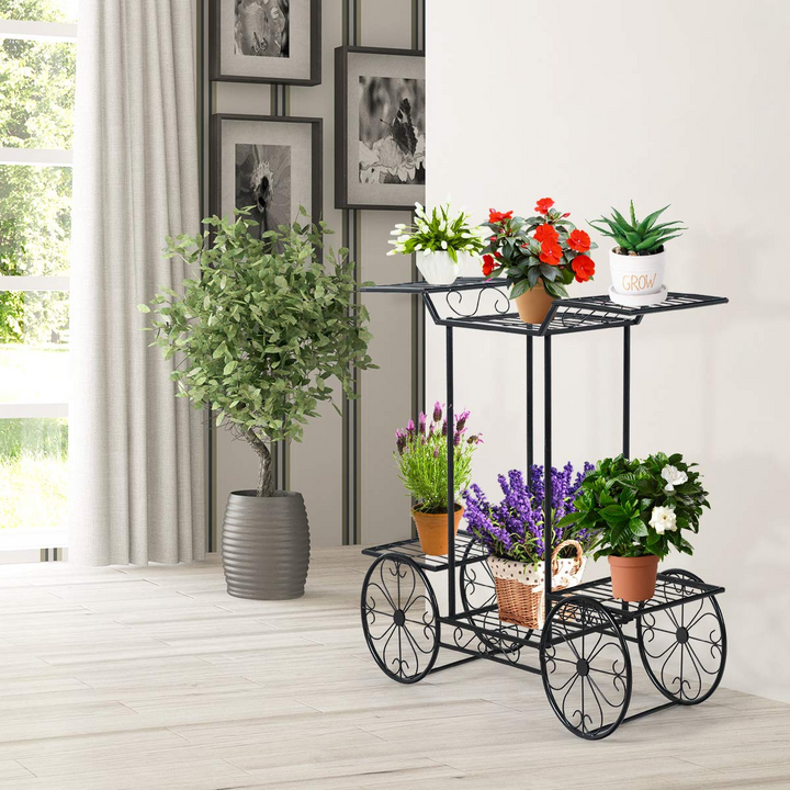 Giantex Garden Cart Metal Plant Stand with 4 Decorative Wheels