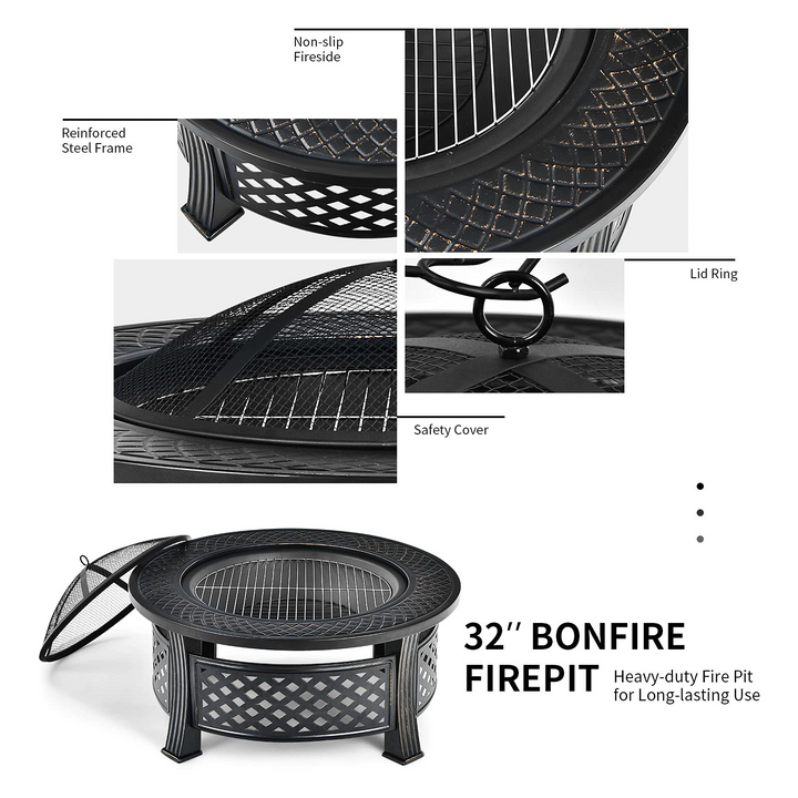 Giantex 32" Fire Pit, 3 in 1 Round Log Burner w/ High-Temp Resistance Finish