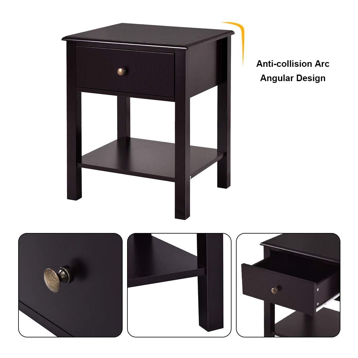 Giantex Nightstand W/Drawer and Shelf, Stable Frame Storage Cabinet