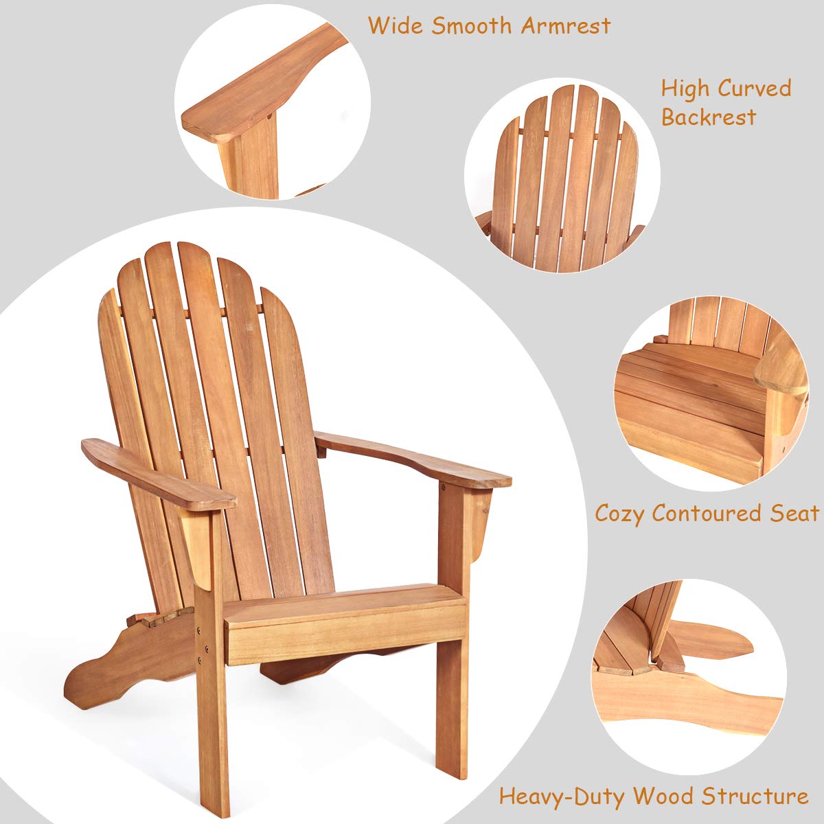 Giantex Adirondack Chairs and Table Set 3PCS Wooden W/Two Lounger Chairs and One Side Table for Yard, Patio, Garden, Poolside and Balcony