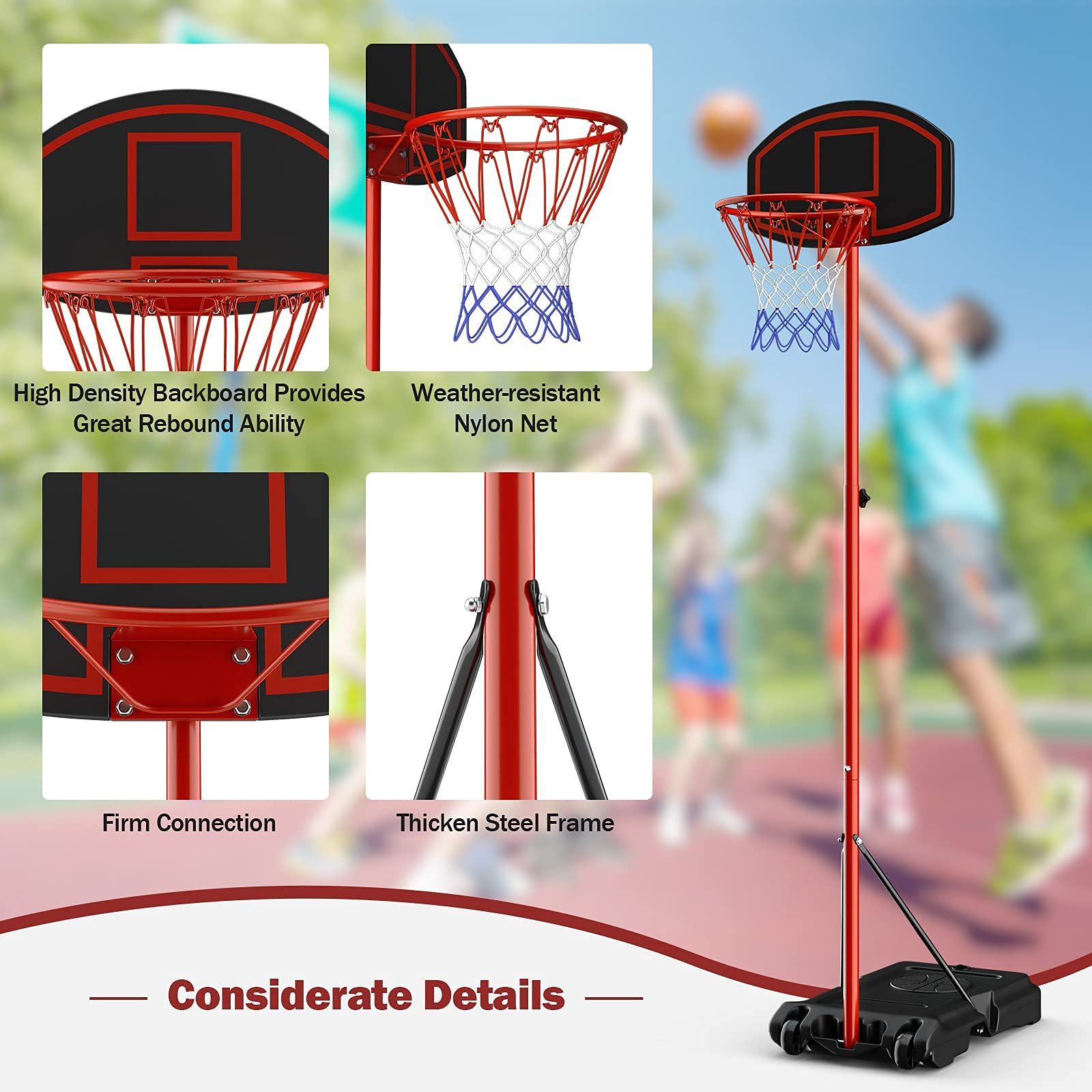 Giantex Portable Basketball Hoop Adjustable Height 6.5 - 8.5 FT, Backboard System Stand with 2 Wheels