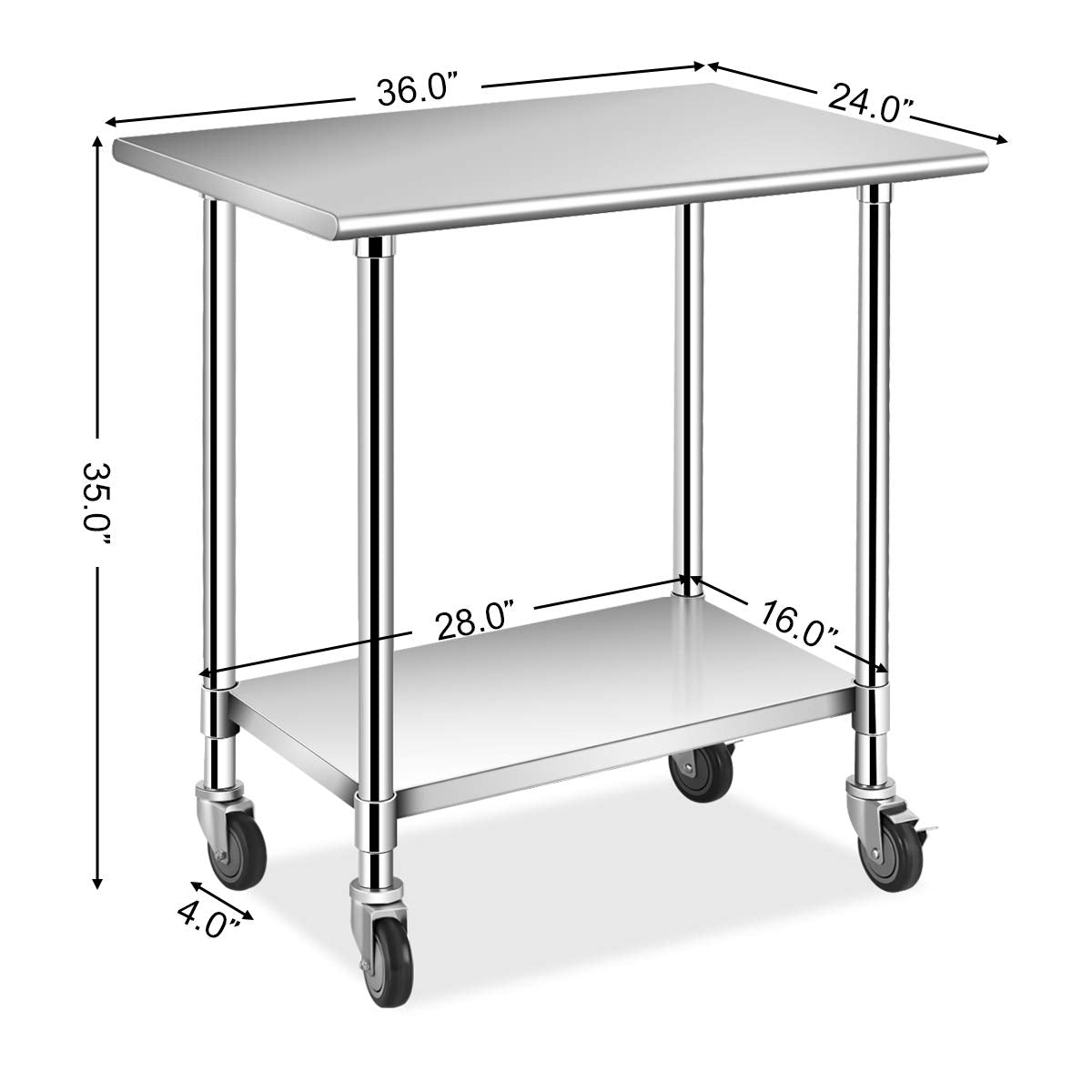 Giantex 48 x 30 Inches Stainless Steel Table w/ 4 Caster Wheels