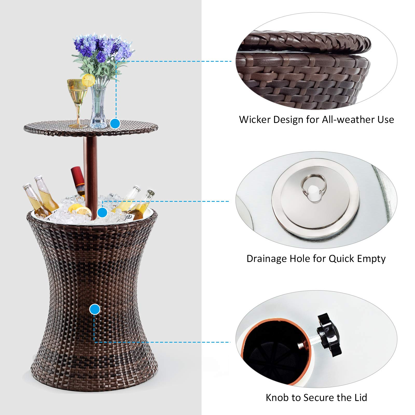 Giantex Outdoor Cool Bar Rattan Style Patio Cool Bar Table Adjustable Height