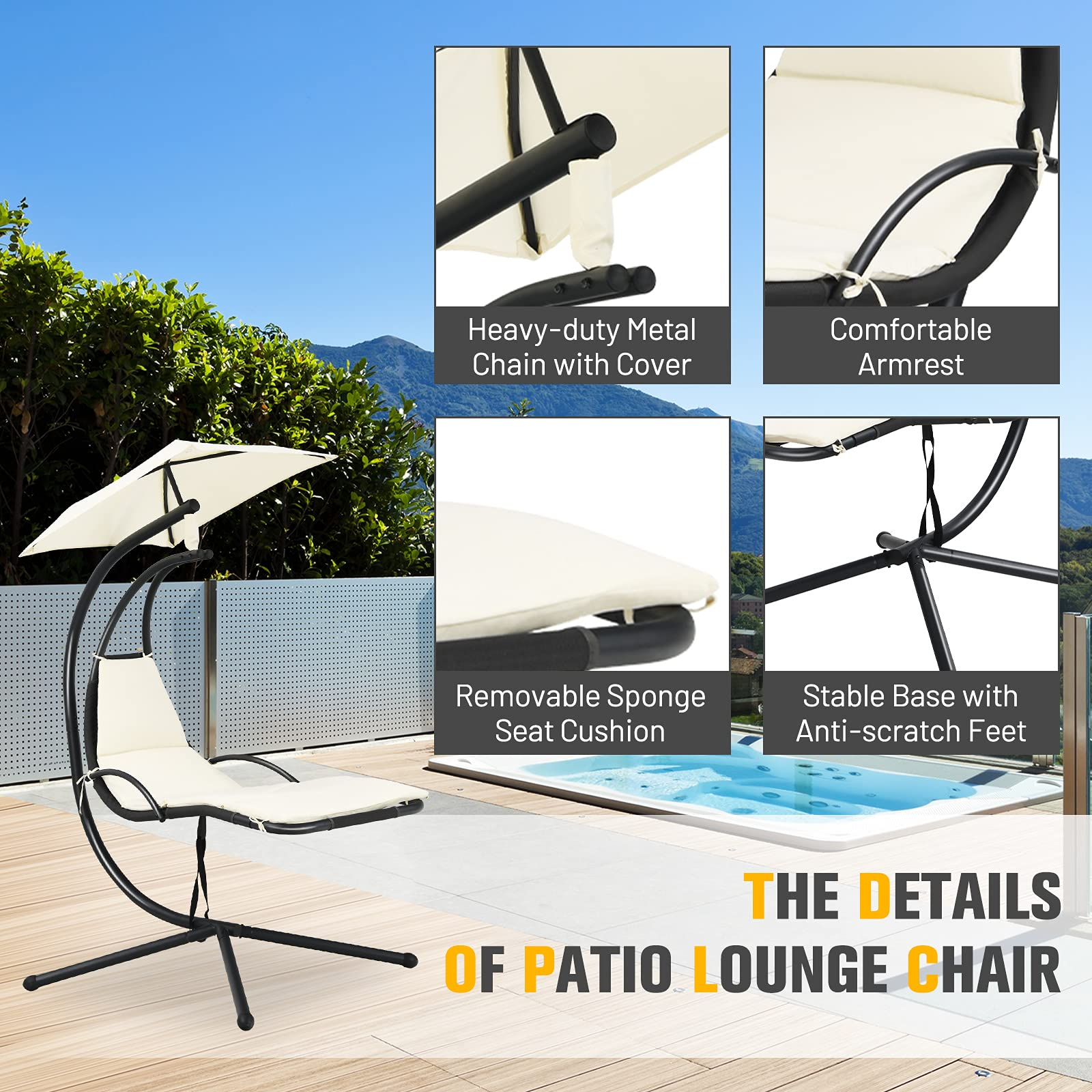 Giantex Hanging Arc Chaise Hammock for Patio Poolside Backyard Garden Porch