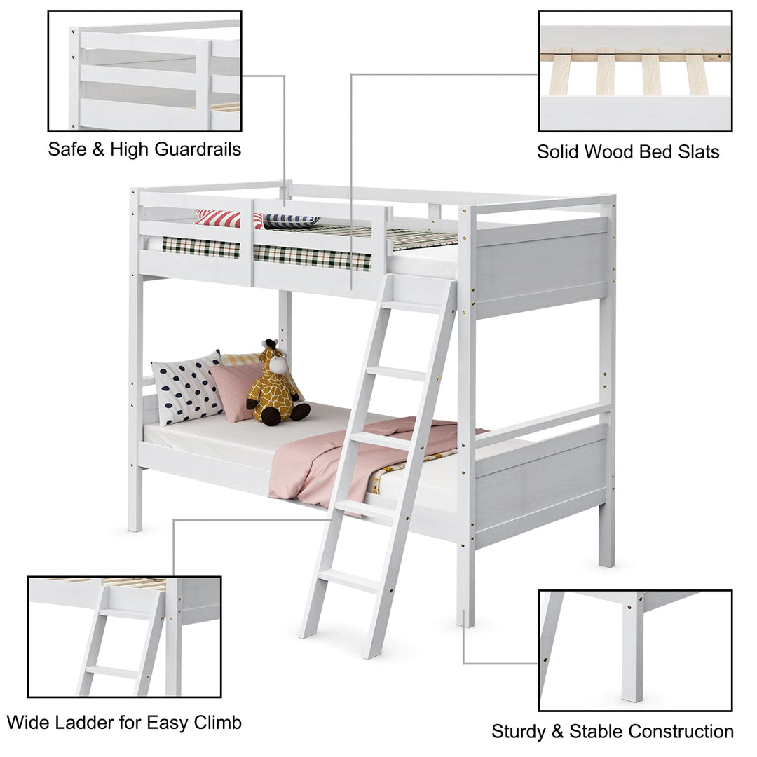Giantex Twin Over Twin Bunk Bed, Solid Wood Twin Bunk Bed Convertible Into Two Individual Beds