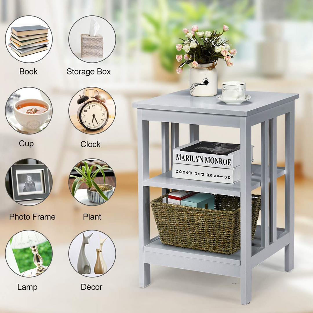 Giantex Nightstand 3-Tier Sofa Side Table W/Reinforced Bars and Stable Structure