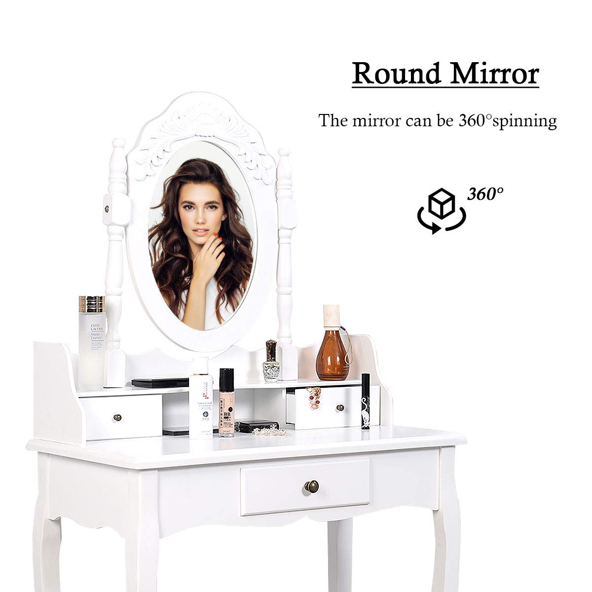 Giantex Bedroom Bathroom Makeup Table with Rotatable Mirror for Girls Women (White)