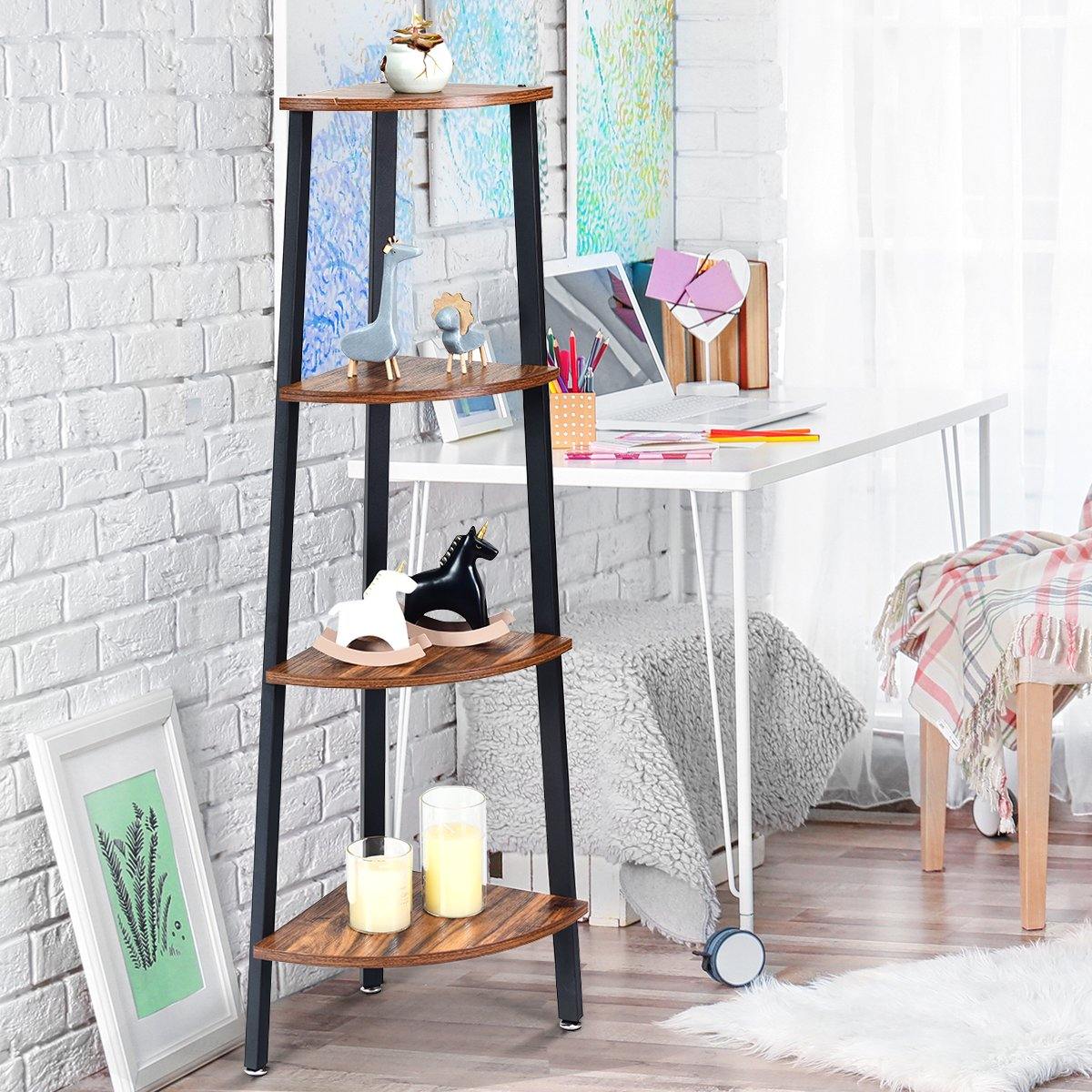4-Tier Corner Shelf Industrial Multipurpose Bookcase - Giantexus