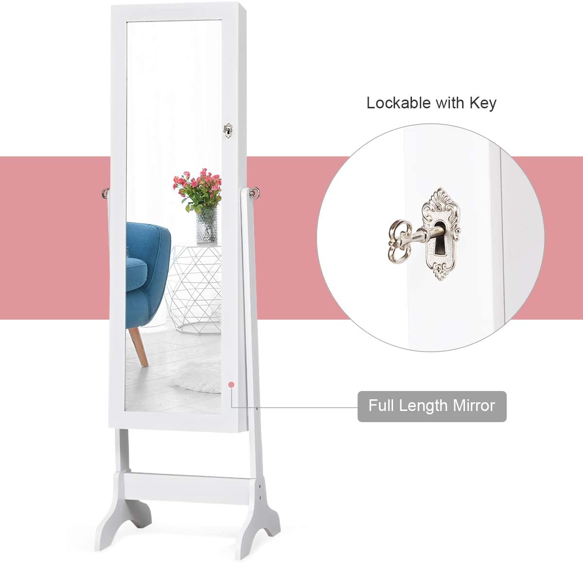 Lockable Standing Jewelry Armoire with Full Length Mirror - Giantex