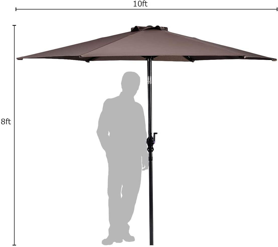10ft Outdoor Patio Umbrella, Market Table umbrella w/ Tilt Adjustment and Crank, 180G Polyester - Giantexus