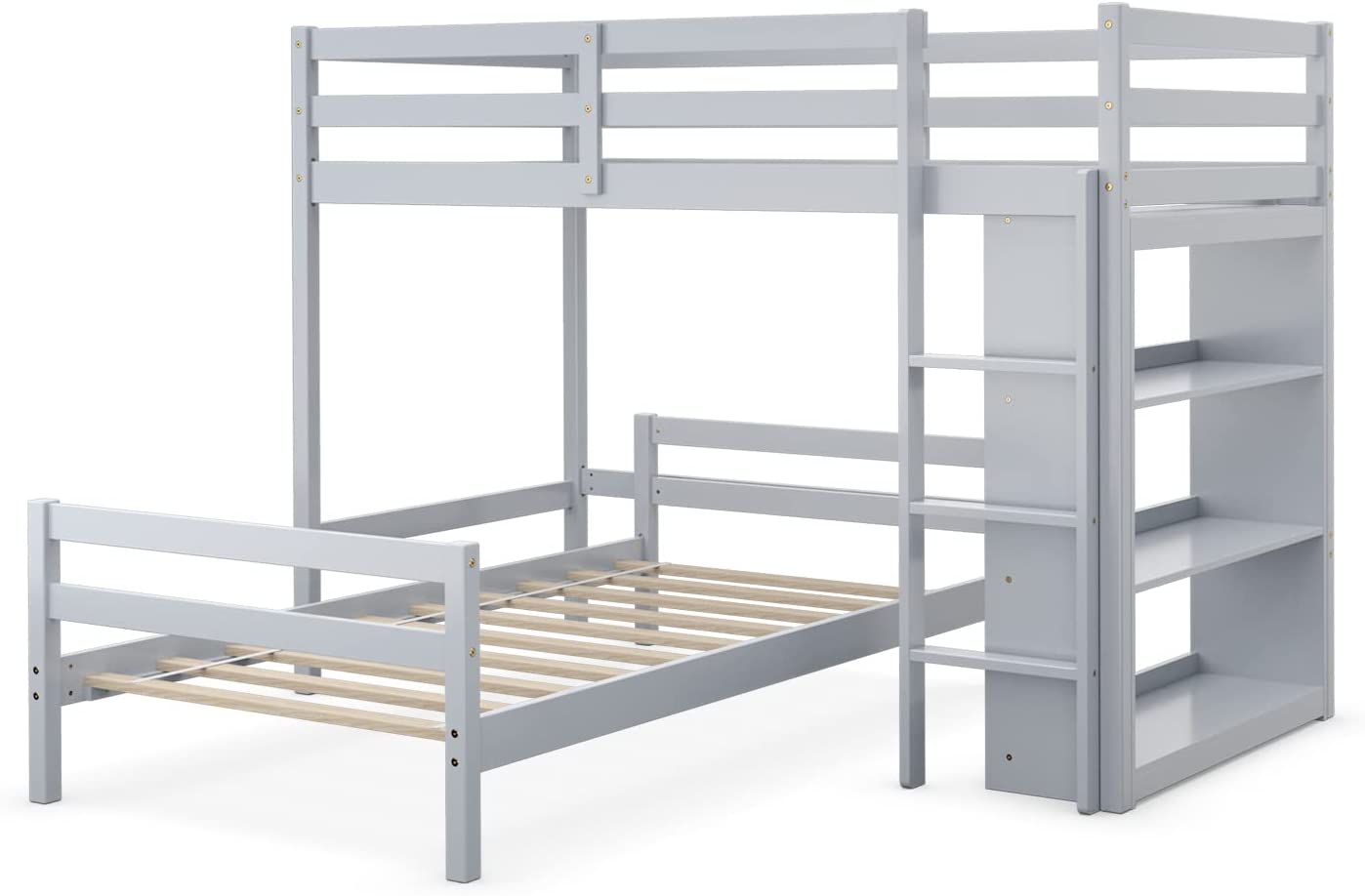 Giantex Twin Over Twin Loft Bed w/ Bookcase, Bunk Bed w/ 12.5" Full-Length Guardrail & Ladder