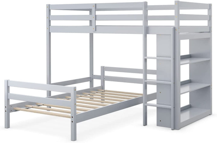 Giantex Twin Over Twin Loft Bed w/ Bookcase, Bunk Bed w/ 12.5" Full-Length Guardrail & Ladder