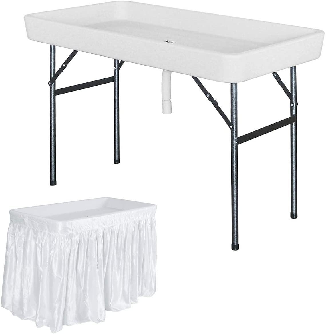 Giantex 4 Foot Ice Cooler Table w/ Matching Skirt and Drain Plug, Foldable Buffet Cold Food Keeper for Party - Giantexus