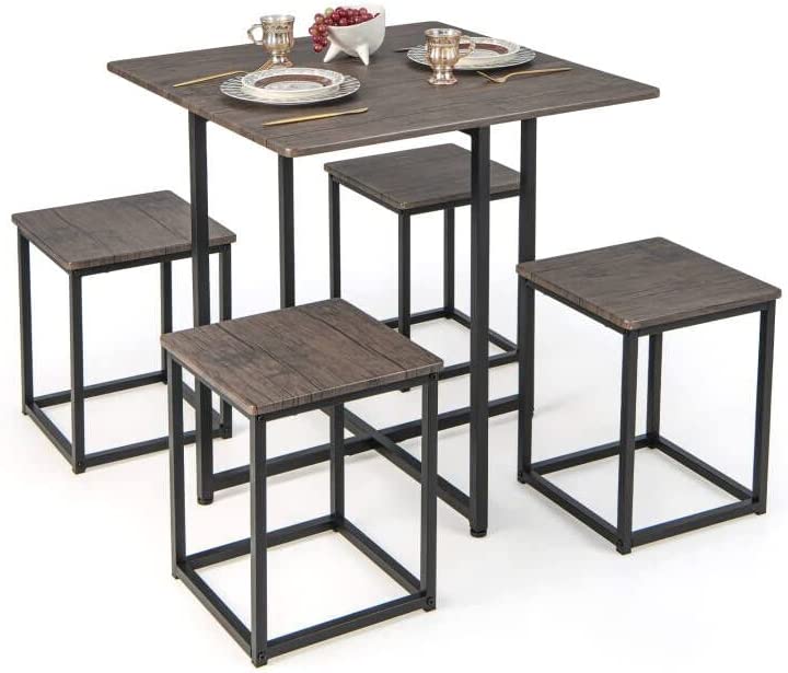 Giantex 5 Piece Dining Table Set, Industrial Kitchen Table Set w/ 4 Stools