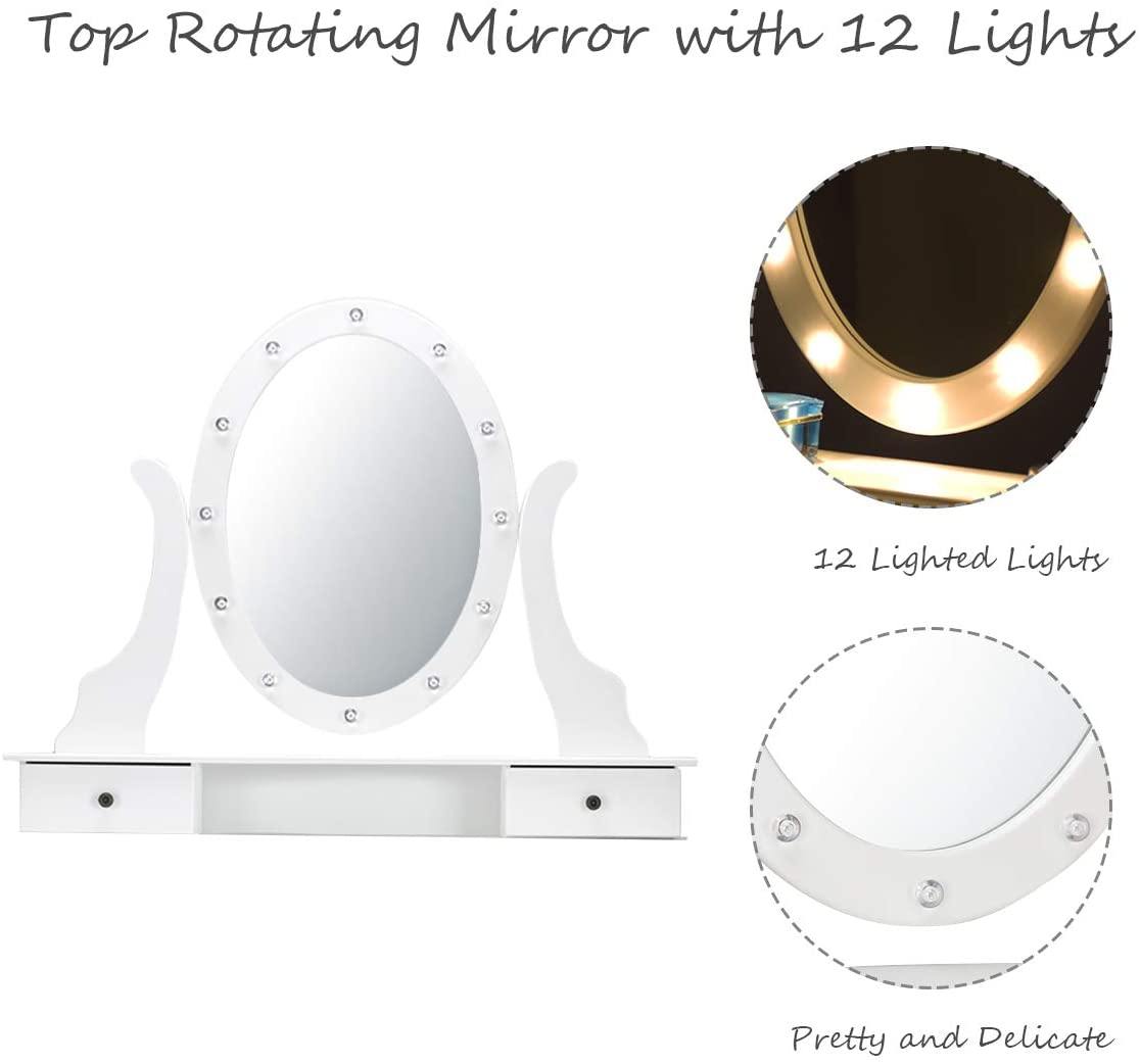 LED Vanity Set Dressing Table with Mirror White Makeup Vanities with Padded Stool - Giantexus
