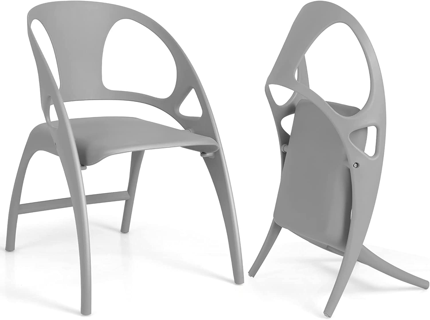 Giantex Folding Dining Chairs Set of 2/4, Outdoor Plastic Dining Chairs with Armrest and High Backrest