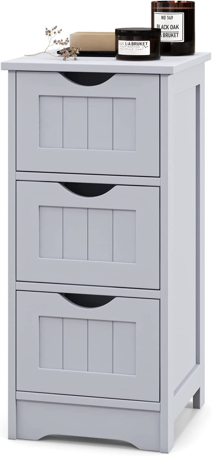 Giantex Bathroom Floor Cabinet - Small Bathroom Storage Cabinet with 3 Removable Drawers