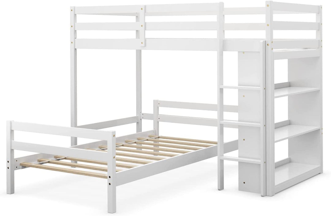 Giantex Twin Over Twin Loft Bed w/ Bookcase, Bunk Bed w/ 12.5" Full-Length Guardrail & Ladder