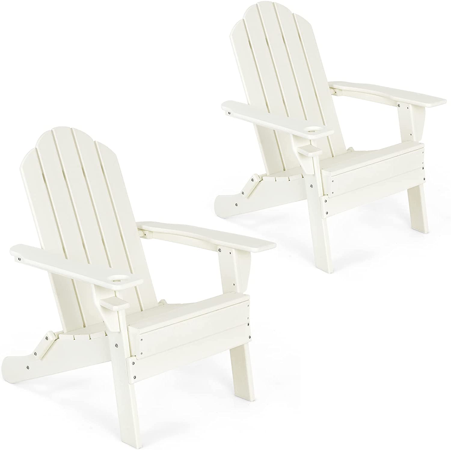 Adirondack Chair Outdoor Folding Chairs, Weather Resistant Patio Chair with Built-in Cup