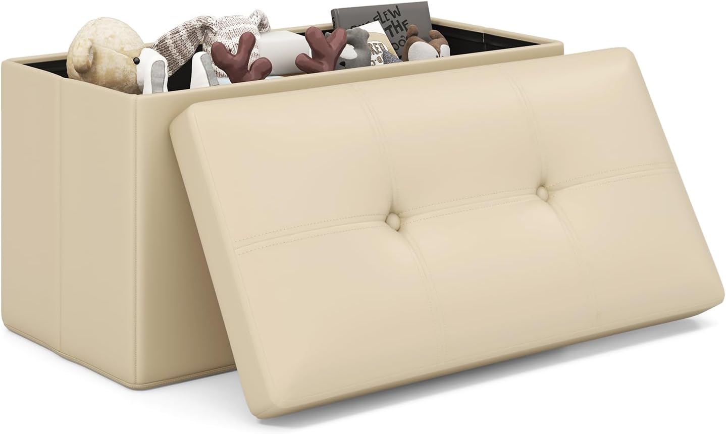 Giantex Cube Storage Ottoman - 15 Inches Folding Ottoman Storage Chest, PVC Leather, Upholstered Footrest