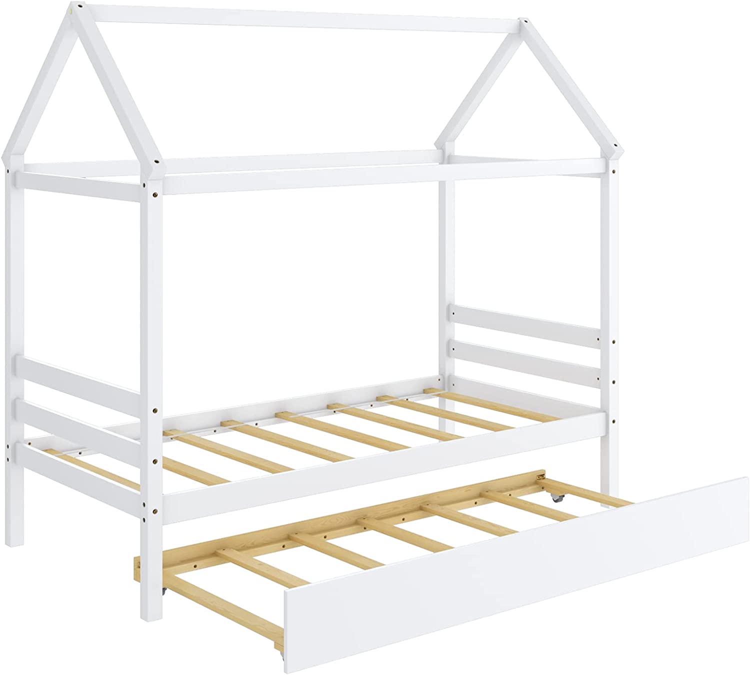Giantex House Bed with Trundle, Solid Wood Twin Size Daybed for Girls & Boys