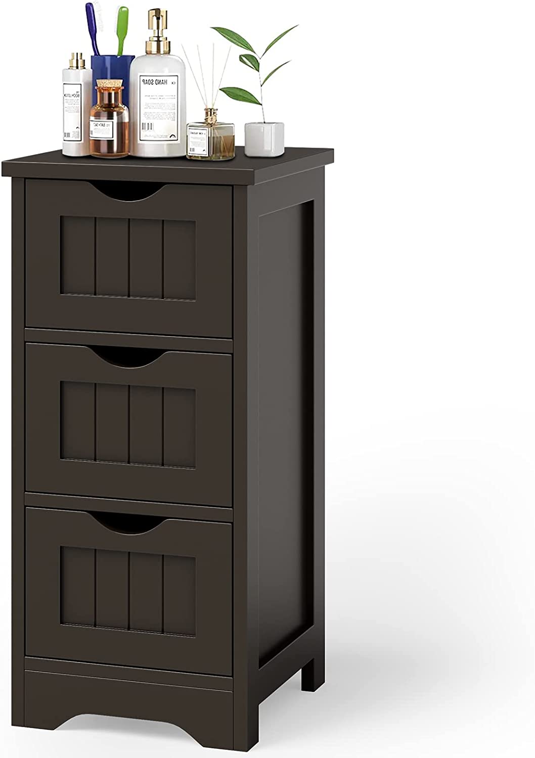 Giantex Bathroom Floor Cabinet - Small Bathroom Storage Cabinet with 3 Removable Drawers