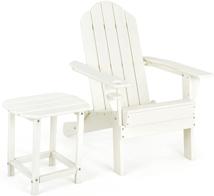 Folding Adirondack Chair with Side Table, Outdoor Adirondack Chair w/Cup Holder