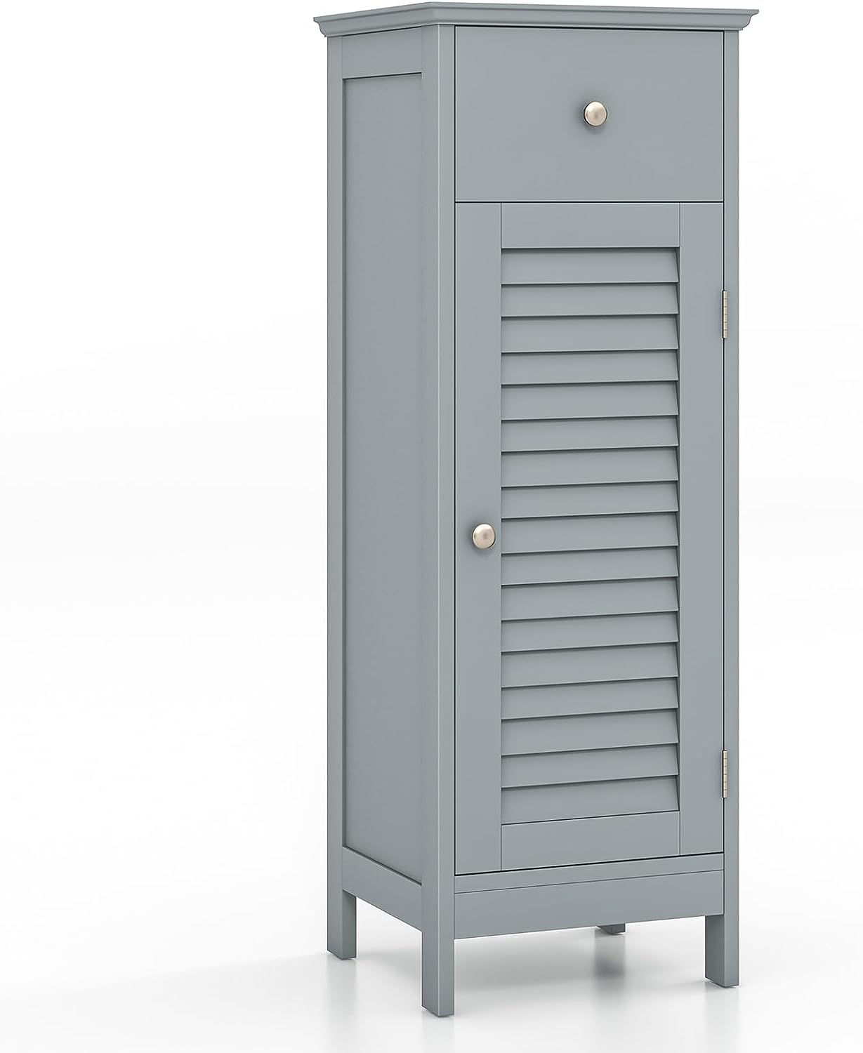 Giantex Bathroom Floor Storage Cabinet - Freestanding Side Cabinet with 1 Door, 1 Drawer & 3-Height Adjustable Shelf