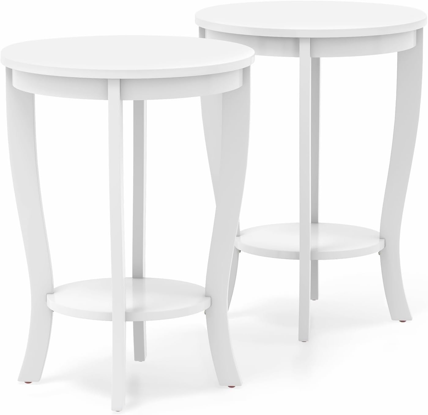 Giantex Round End Table with Storage Shelf Set of 2, Retro Nightstand with Solid Wood Legs, 24.5" Accent Table for Small Spaces