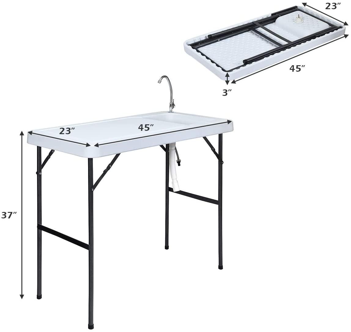 Folding Fish Cleaning Table, Camping Table with Sink and Faucet