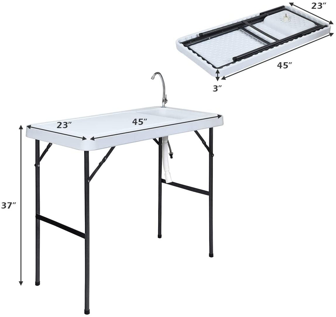 Folding Fish Cleaning Table, Camping Table with Sink and Faucet