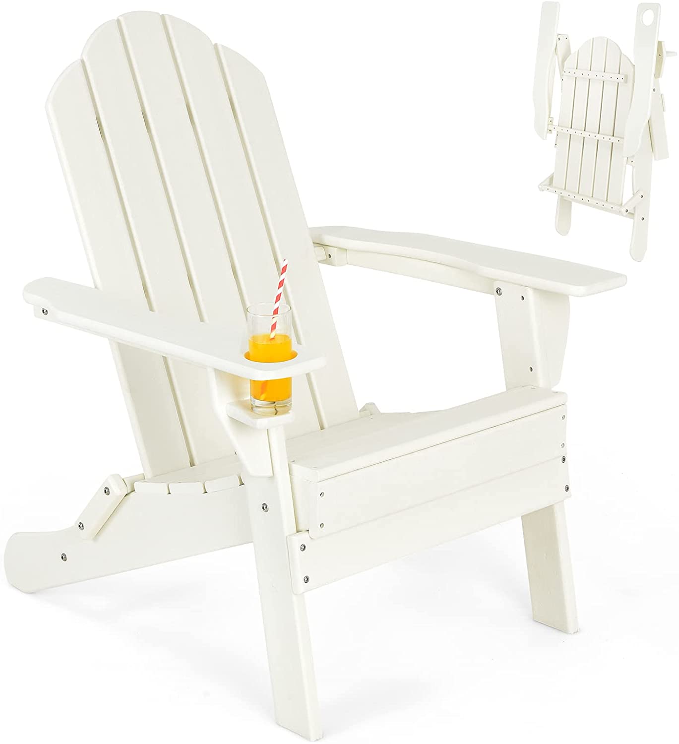 Adirondack Chair Outdoor Folding Chairs, Weather Resistant Patio Chair with Built-in Cup