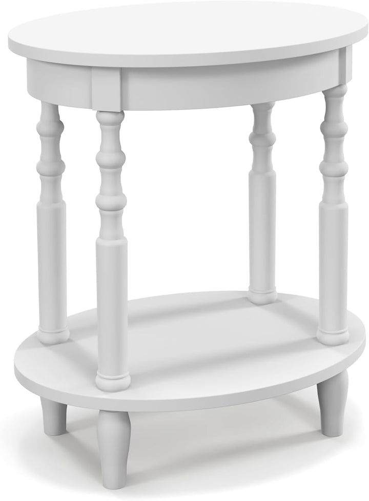 Giantex End Table with Storage Shelf Set of 2, 24.5" Oval Round Side Table with Solid Wood Legs