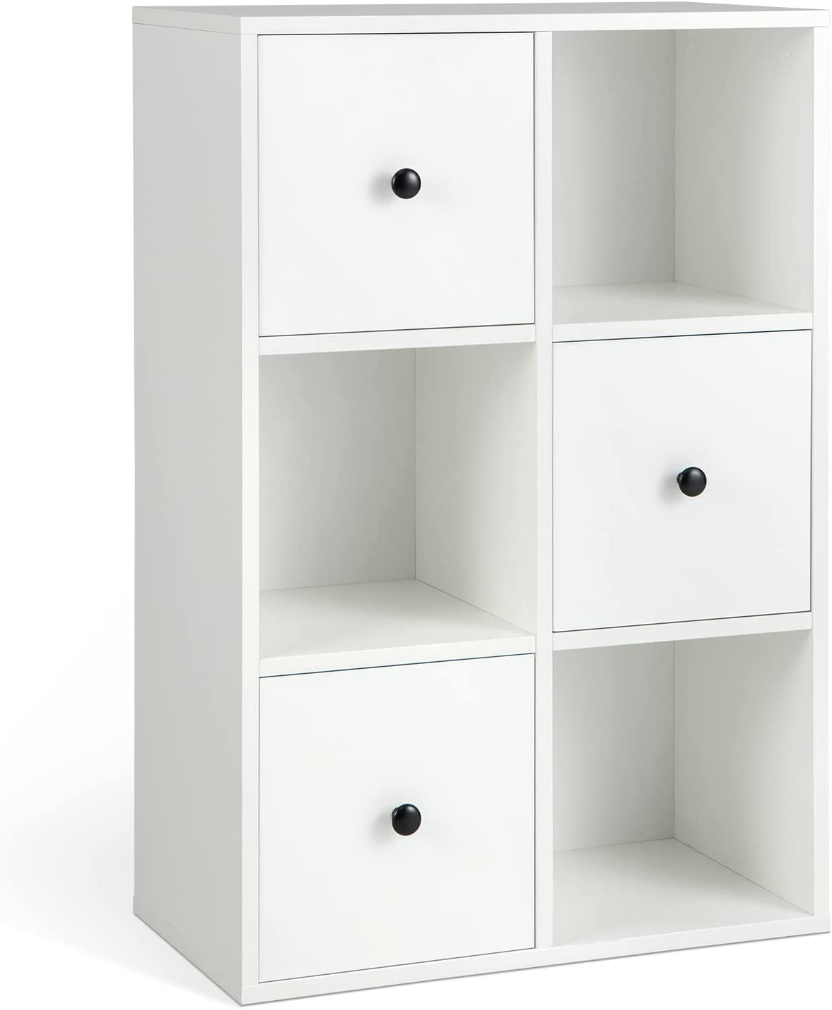 Giantex 6-Cube Bookcase with Drawers, 3-Tier Freestanding Wooden Bookshelf with Anti-toppling Device