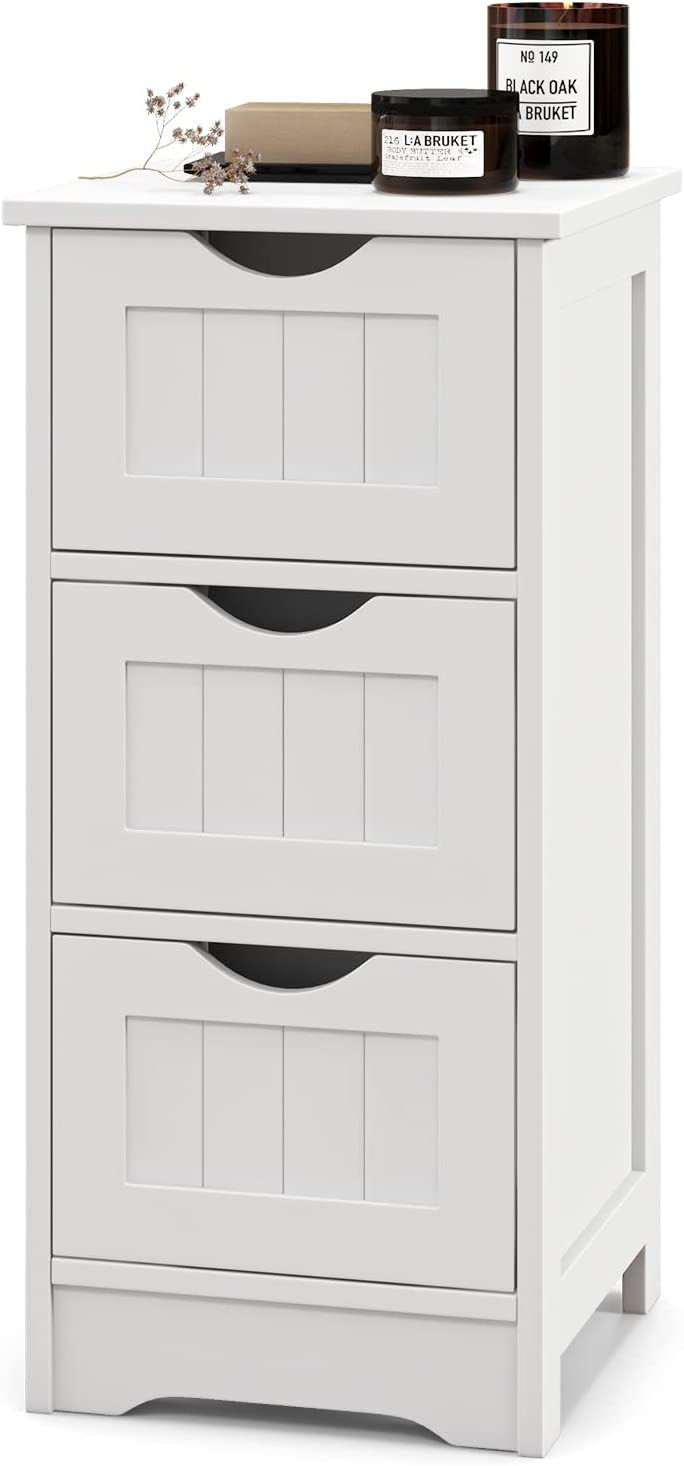 Giantex Bathroom Floor Cabinet - Small Bathroom Storage Cabinet with 3 Removable Drawers