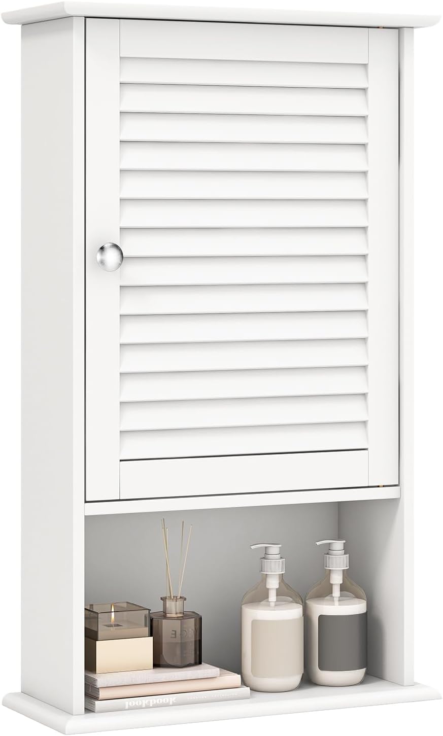 Giantex Bathroom Wall Mount Cabinet - Over The Toilet Storage Organizer with Single Door and Adjustable Shel