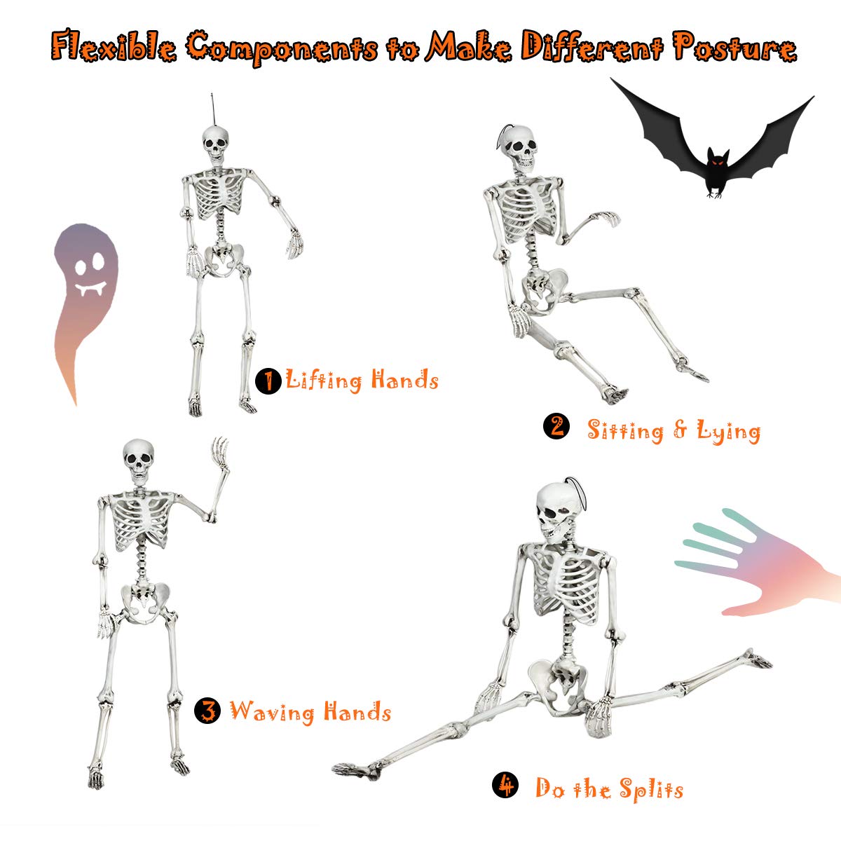 5.4 Ft Halloween Skeleton, Life Size Realistic Human Bones