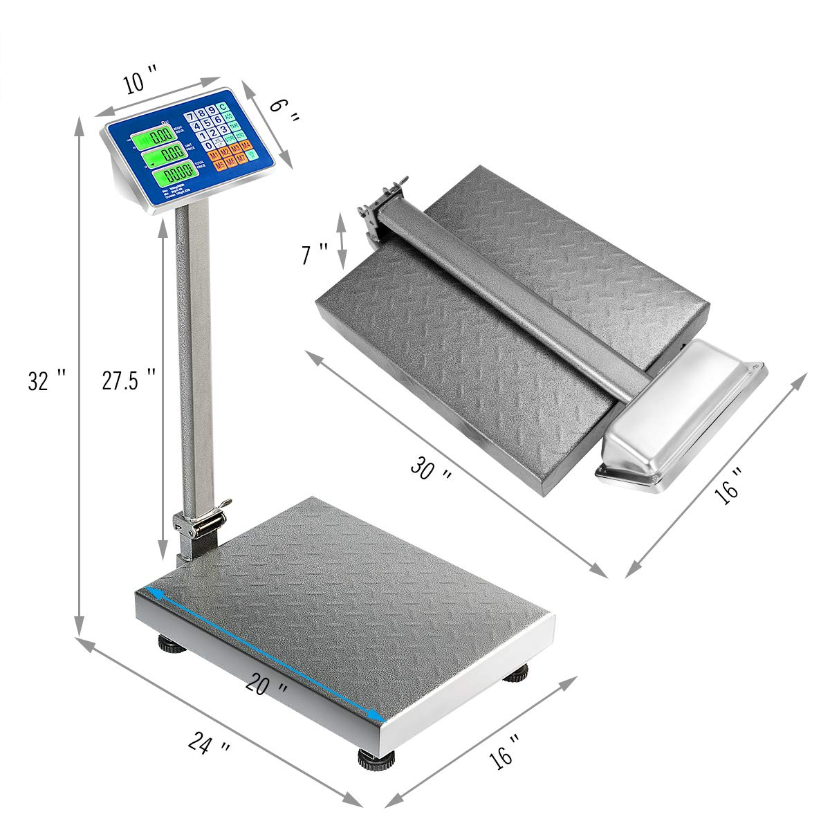 Giantex 660lbs Weight Computing Digital Scale Floor Platform Scale for Weighing Luggage (Silver) - Giantexus