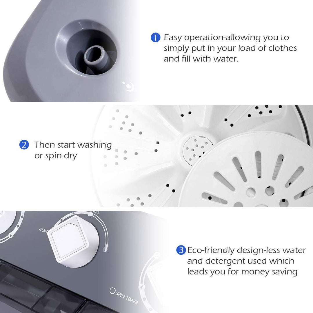 20Lbs Capacity (12Lbs Washing and 8Lbs Spinning), Compact Portable Washing Machine, Mini Laundry Washer for Apartment and Home - Giantexus