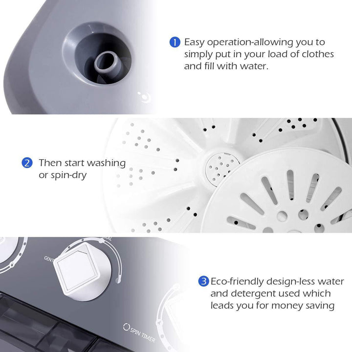 20Lbs Capacity (12Lbs Washing and 8Lbs Spinning), Compact Portable Washing Machine, Mini Laundry Washer for Apartment and Home - Giantexus