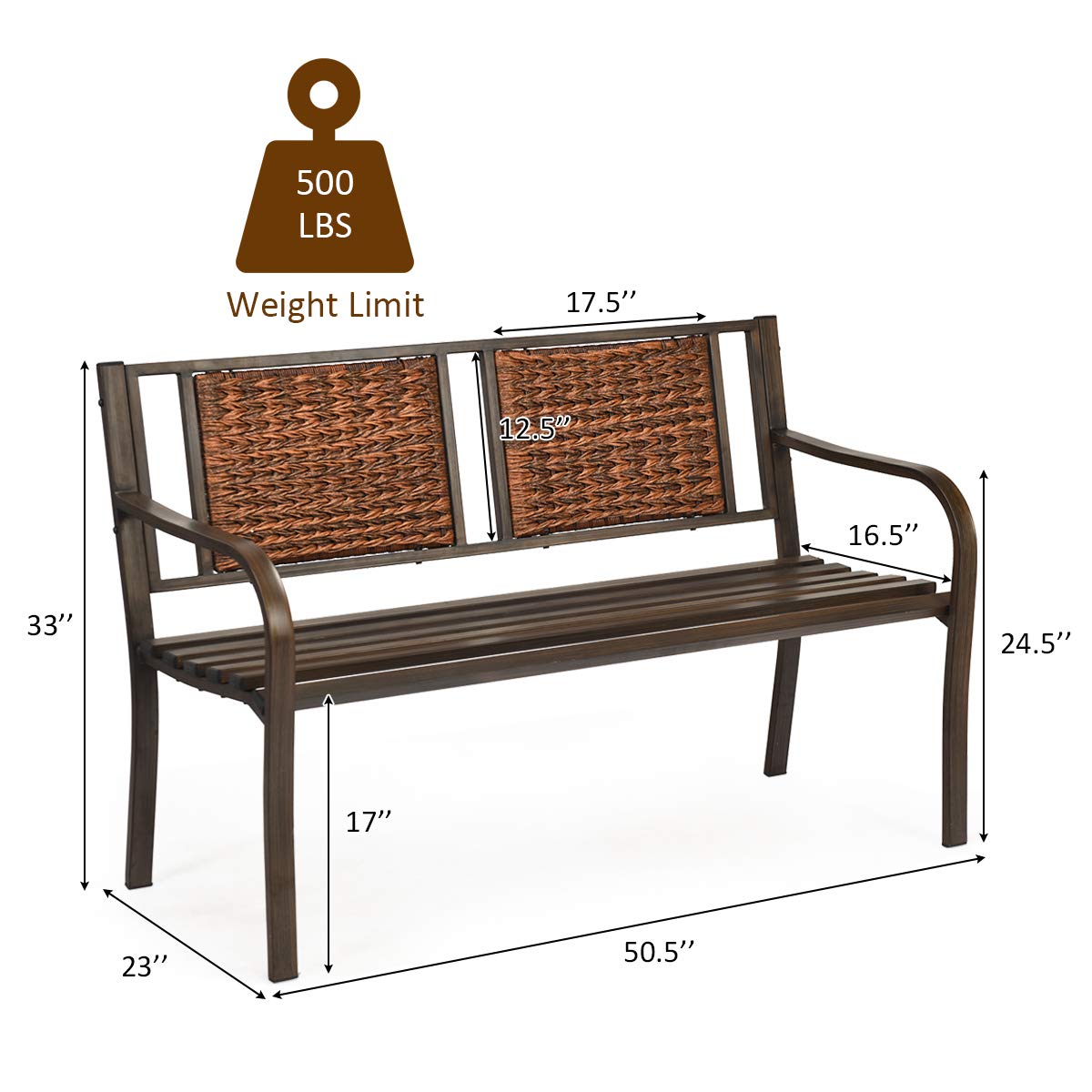 Giantex Patio Garden Bench Heavy-Duty Ergonomic Loveseat W/Powder Coated Steel Frame