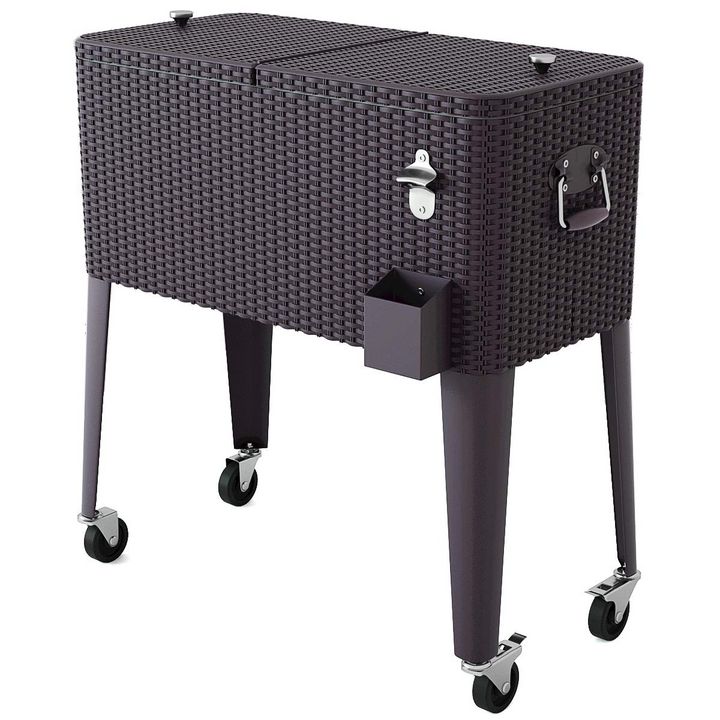 Giantex 80 Quart Rattan Rolling Cooler Cart